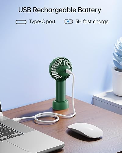 Miniatura 7 de SWEETFULL Mini ventilador portátil, potente ventilador de mano recargable, 3 velocidades, ventilador de mano pequeño personal para viajes,