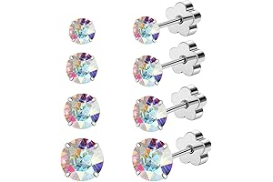 4 Pairs Toddler Earings AB Cubic Zirconia Studs Flower Flatback Earrings for...