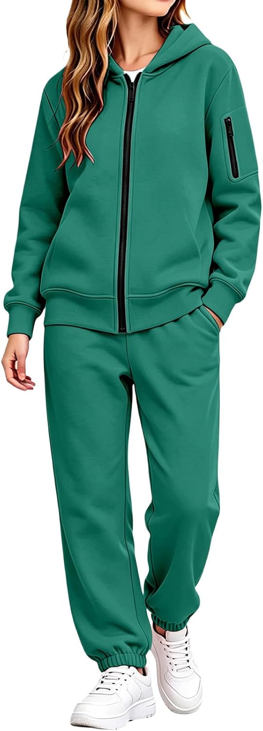 Girls Boys 2 Piece Sweatsuits Full Zip Hoodie Joggers Tracksuit Set