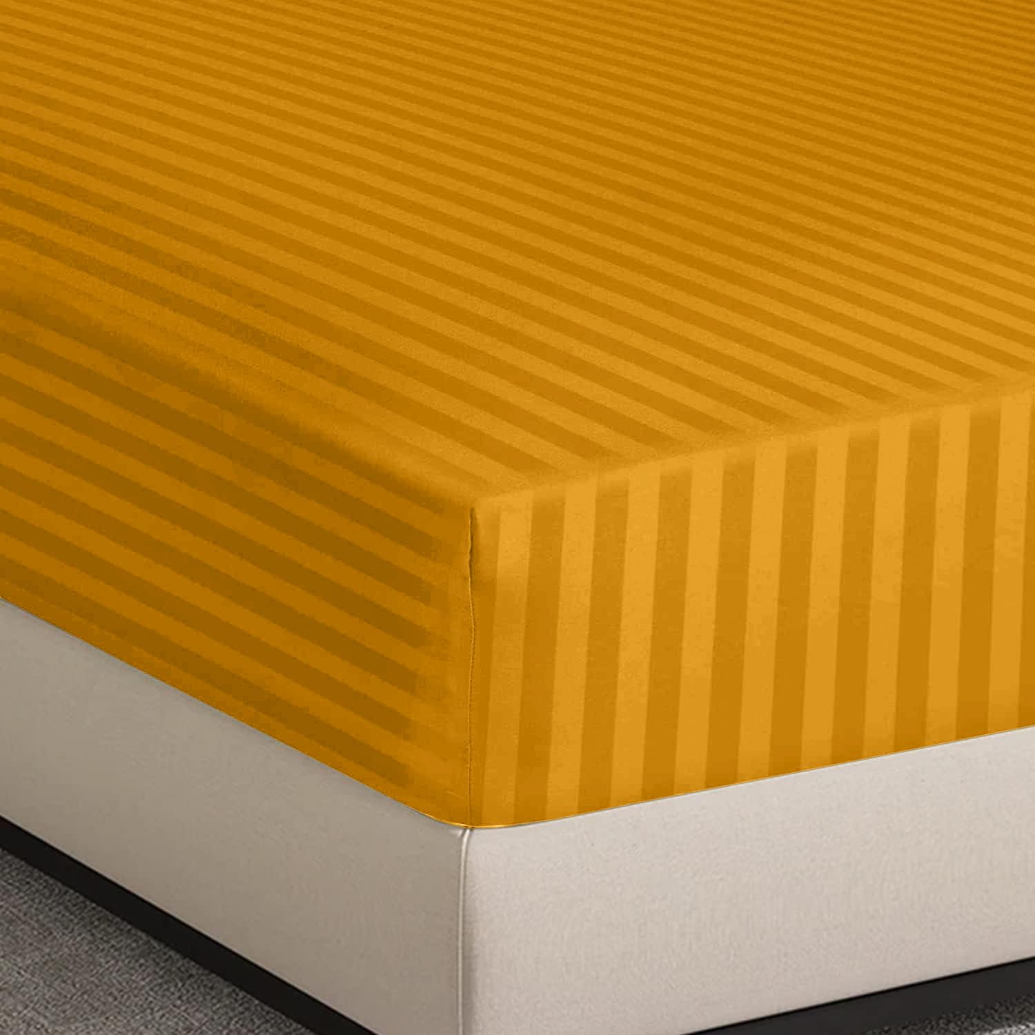 Hafaa Fitted Sheet Ochre Super king 40cm Soft Brushed Microfiber with Satin Stripes Fade Resistant Easy Care Breathable Bed Sheets (183 X 200)