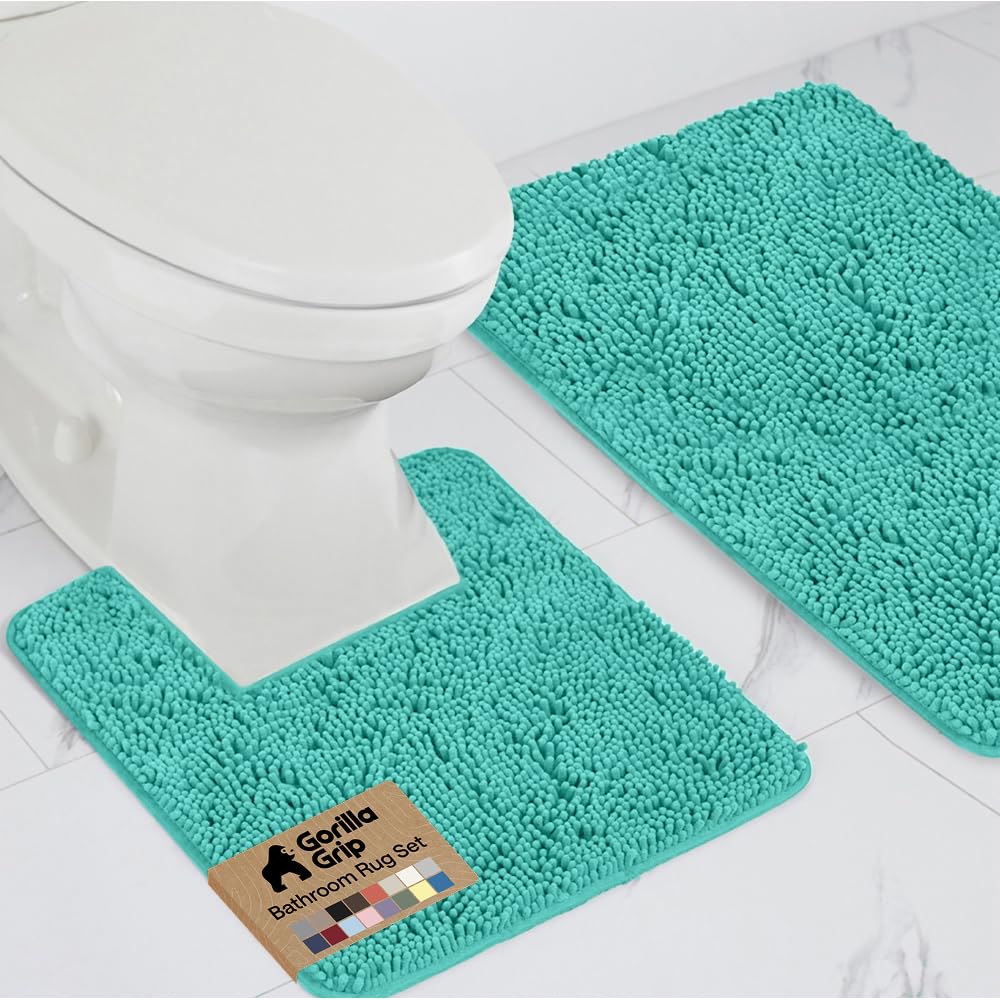 GORILLA GRIP Bathroom Area Rug Sets 2 Piece, Soft Chenille, 30x20 Turquoise