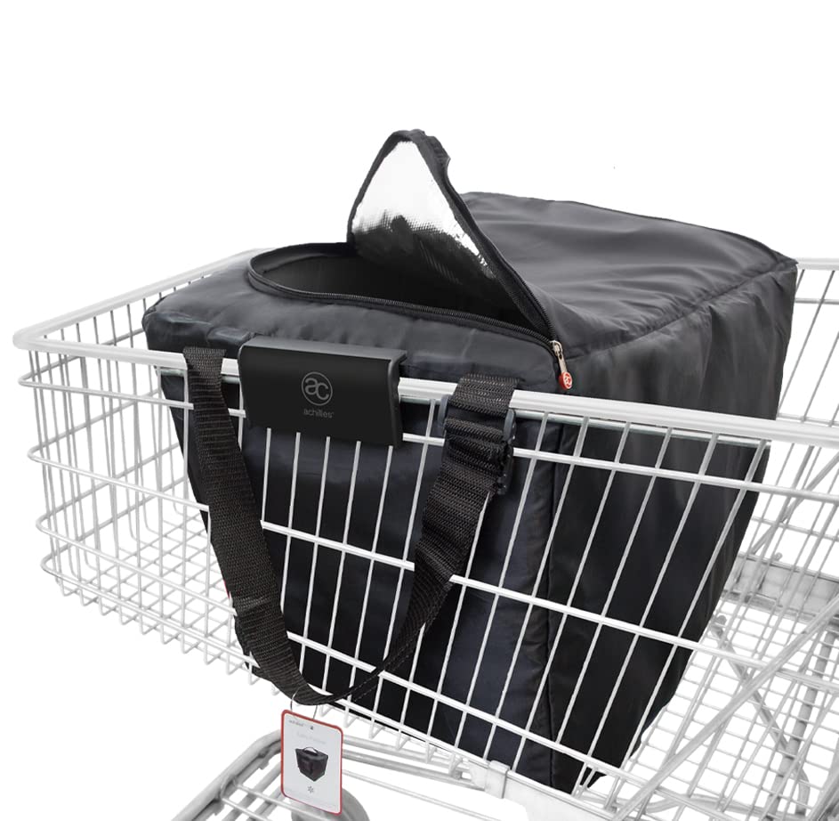 achilles, Isolierte Kühltasche zum Einhängen, Einkaufswagentasche faltbar, Thermotasche, Kühlbox, große Thermobox, Einkaufstasche für alle gängigen Einkaufswagen, 54x35x39cm (Schwarz)