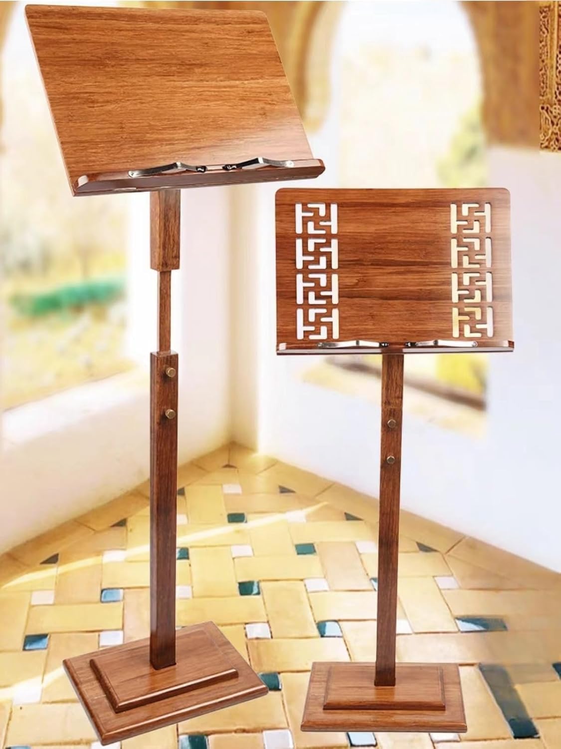 Atril de bambú para partituras, plegable y ajustable en altura con amplia placa de madera para músicos, directores, guitarras, violín, piano, ukelele