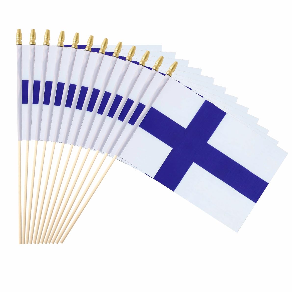 Ckexin 25Pack Small Finland Flag Handheld Mini Finnish Flags on Stick 5x8 Inch