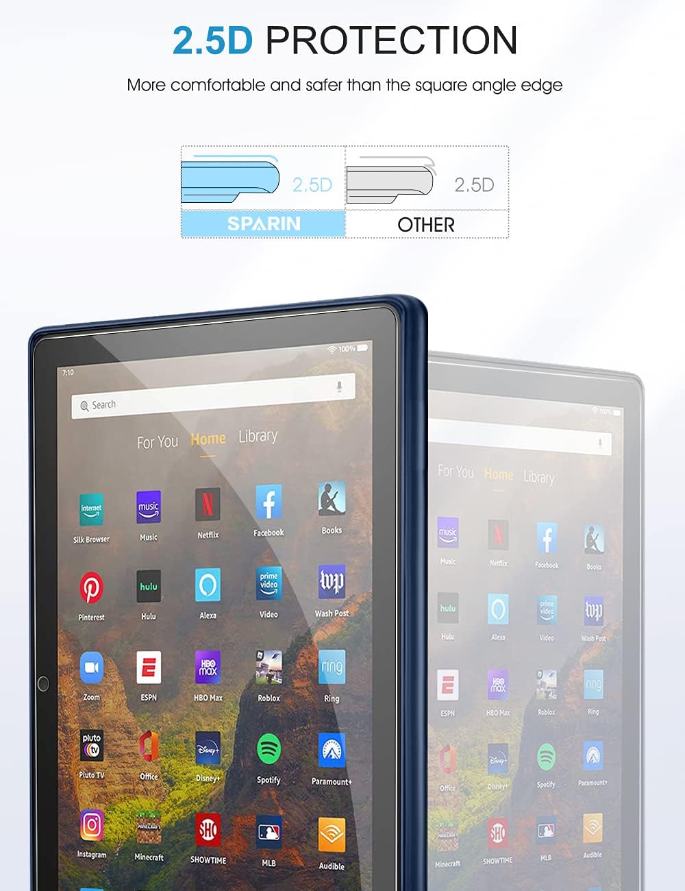 2 Pack Screen Protector Compatible with All-new Fire HD 10 Tablet 2021 / Fire HD 10 Plus / Fire HD 10 Kids / Fire HD 10 Kids Pro Tablet (11th Generation, 2021 Released), SPARIN Tempered Glass/Alignment Tool