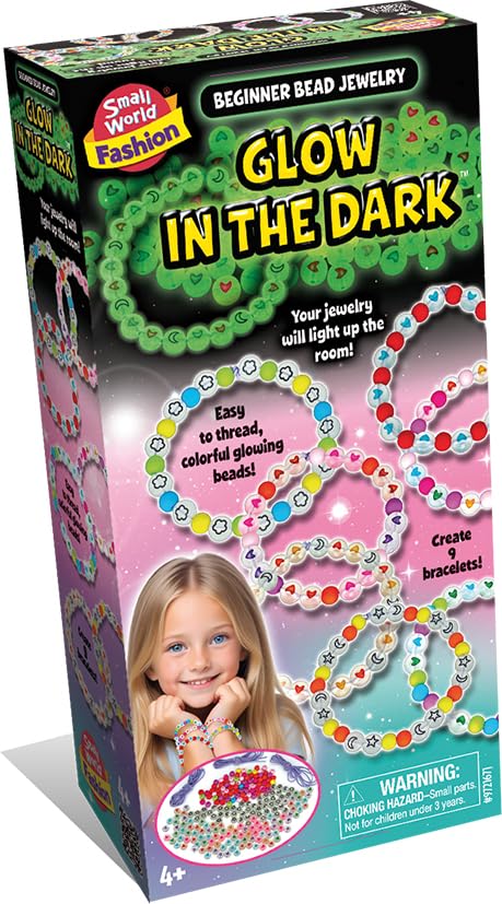 Small World Toys Fashion Glow in The Dark Bead Jewellery Kit, Create 9 Bracelets, Easy to Thread Colourful Beads, Ages 4+, Superior Fashion Kit with Everything Included