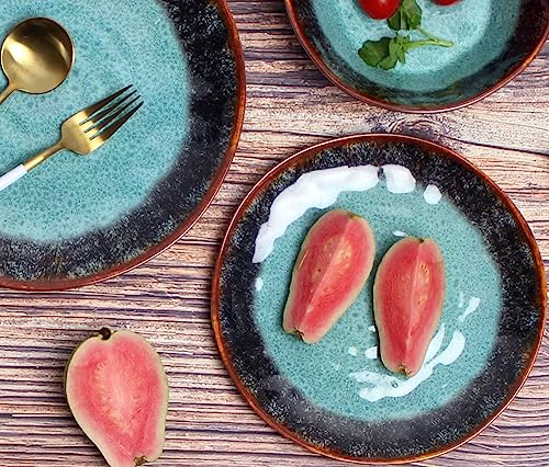 Gufaith Melamine Dinnerware Sets 12 Pcs, Plates And Bowls Sets For 4, Camping Plates, Unbreakable Dinnerware Set, Melamine Plates, Lightweight, Bpa Free, Dishwasher Safe, Blue With Brown #TOP2