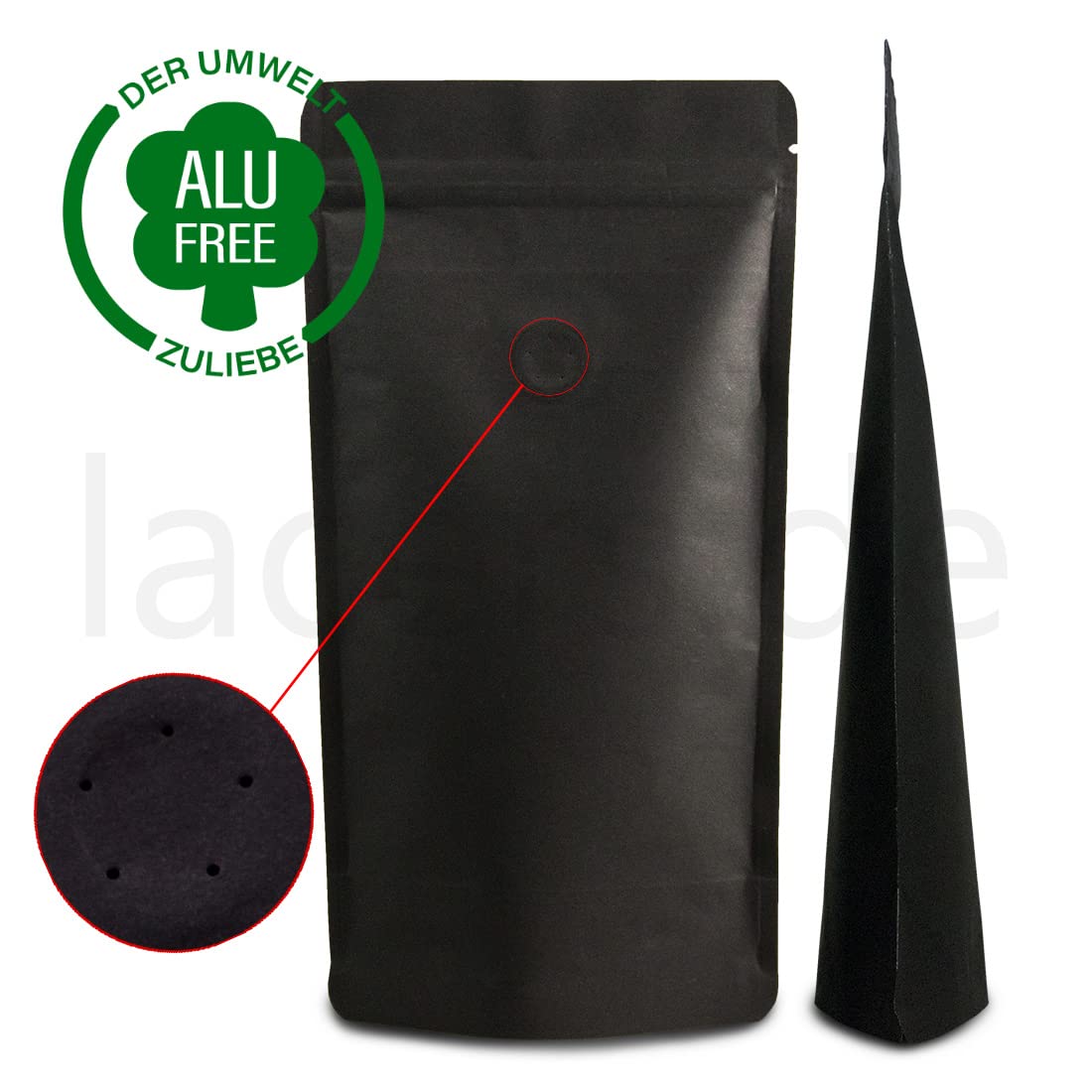 Lacers Bolsa de papel kraft en varios colores, alta barrera con válvula, neutral, sostenible, bolsa de café con válvula de protección del aroma, reutilizable (250 g, negro, 1000)