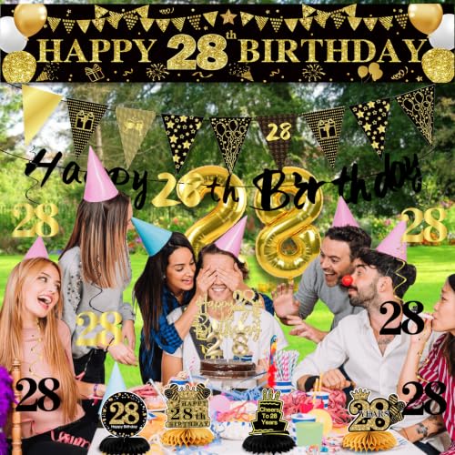 Image of 28th Birthday Decorations for Men, Black Gold 28th Party Decorations