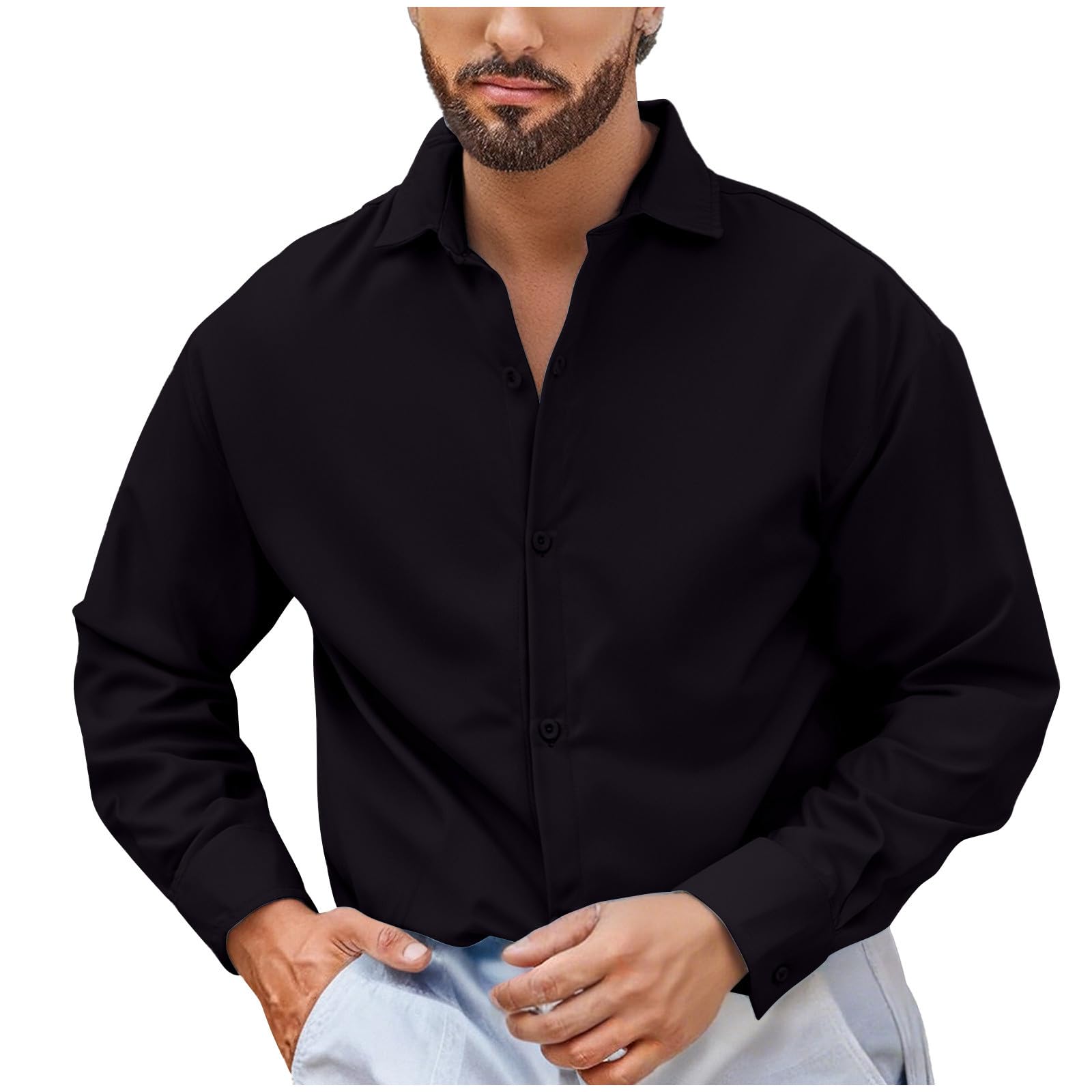 Mens Long Sleeve Button Down Shirts Business Casual Untucked Dress Shirt Soild Wrinkle Free Shirts for Formal Wedding