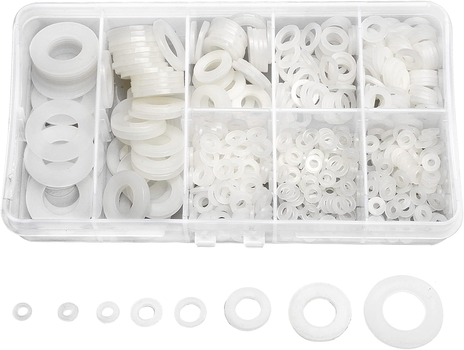 QTEATAK 510 Pcs White Nylon Flat Washer Assortment Kit for Electrical Connections on Household & Commercial Appliances, (M2 M2.5 M3 M4 M5 M6 M8 M10)