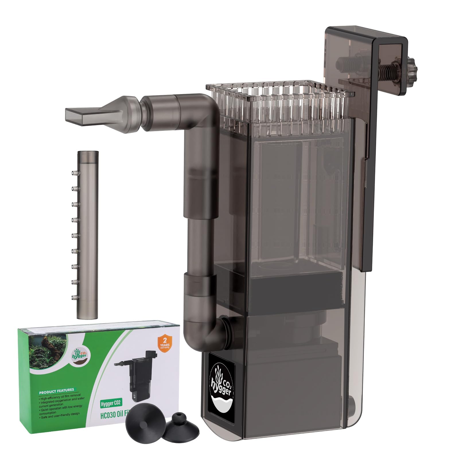 Skimmer de superficie de acuario de hasta 50 galones, espumador de flujo de 132 GPH con doble salida y función de generador de ondas, 6 W