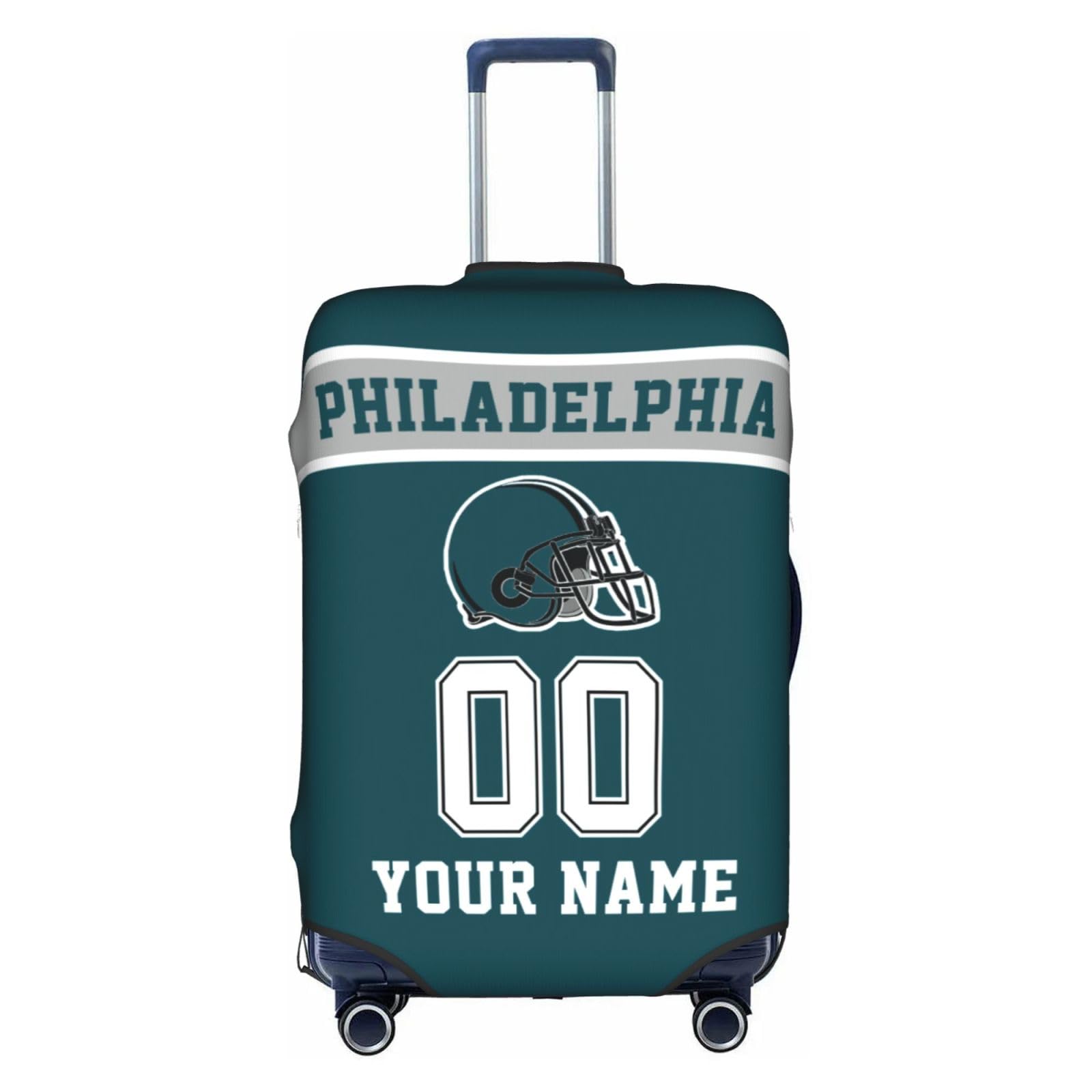 Custom Football Luggage Cover Personalized Philadelphia Suitcase Cover with Name Number Customized Washable Elastic Sports Travel Suitcase Protector for Business Vacation Gifts