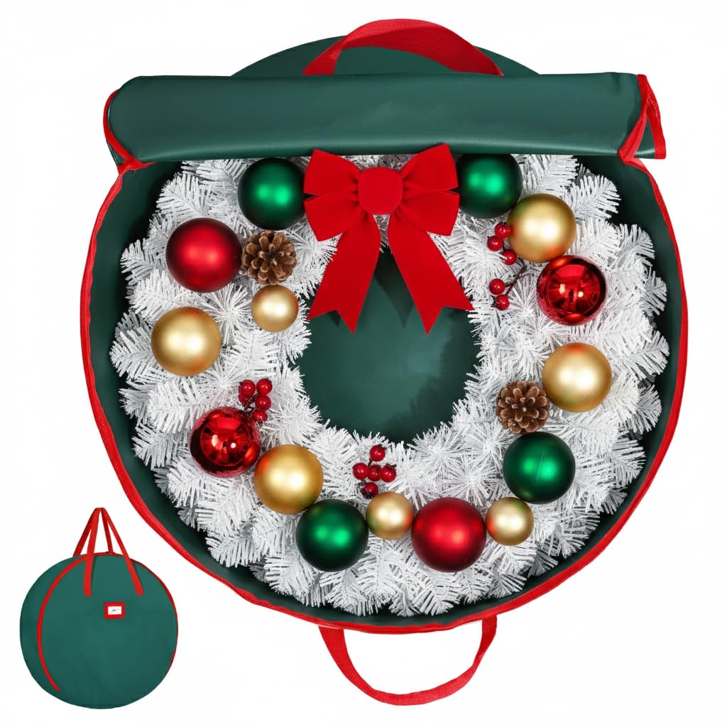 HOLDN’ STORAGE Premium Wreath Storage Bag - Durable Material - Waterproof - Heavy-duty Christmas Storage Container for Xmas Wreath with Dual Zipper