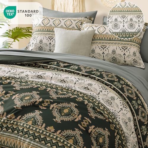 Image of Geniospin Queen Comforter Set - 7 Pieces Bedding Set, Boho Bed in A Bag, Lightweight Soft Aztec Bedding, All Season Bed Comforter Set with Sheets, Pillowcases & Shams