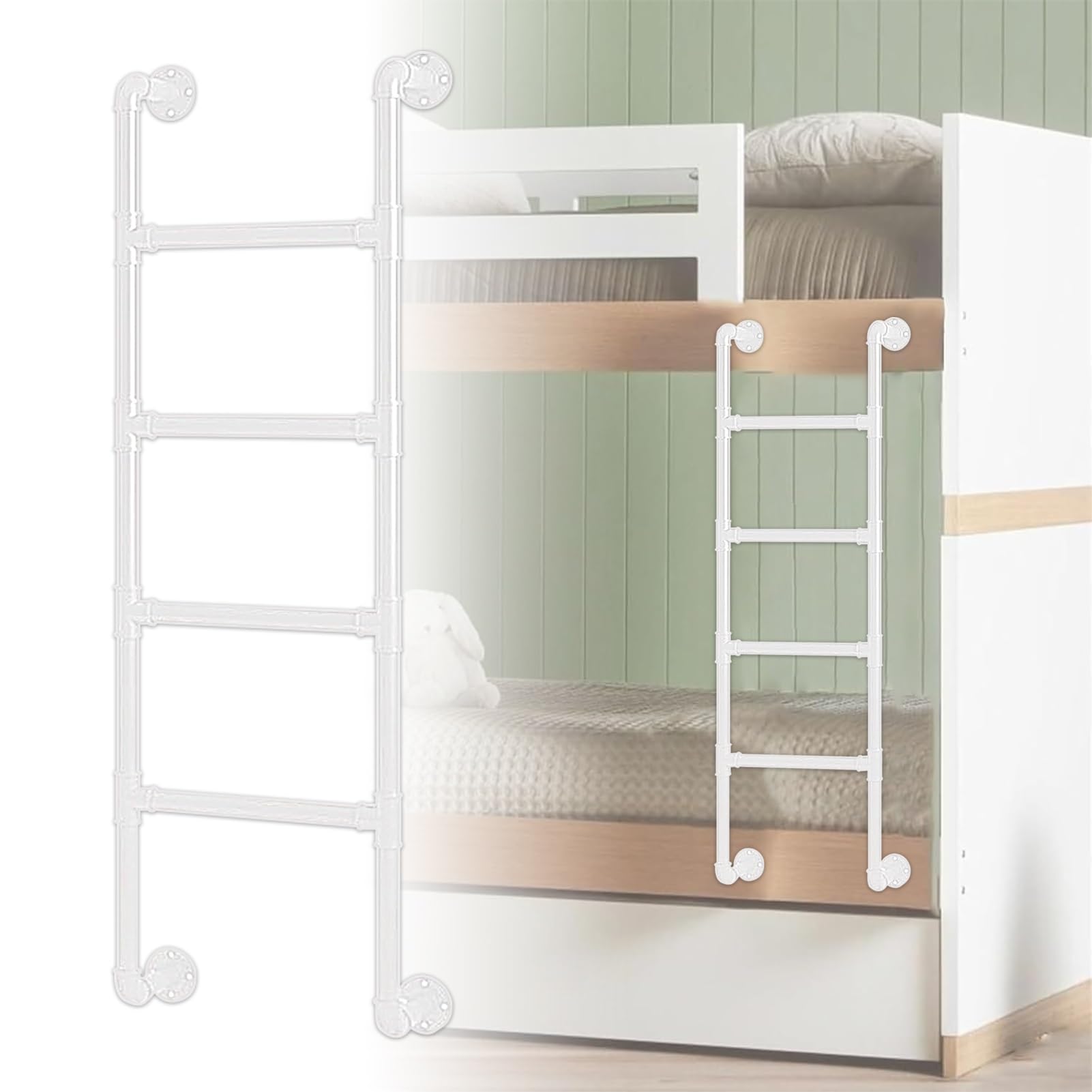 Wall Mounted Ladder, Bunk Bed Ladder Universal Metal Step Wall Mounted Attic Loft Safety Climb 105-300cm(145cm/57in)