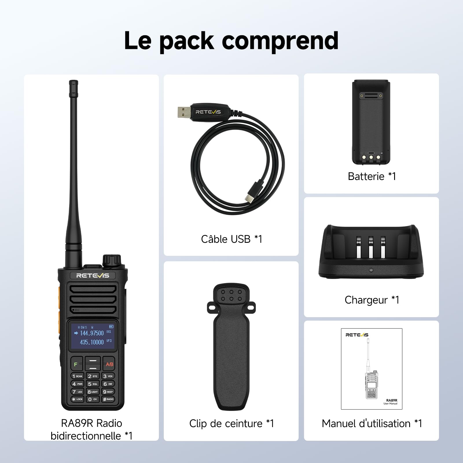 Retevis Ailunce RA89R Radio Amateur, Répéteur Temporaire Walkie Talkie, contrôle App, Type-C Ransmission, FM/AM,2800 mAh, 1750Hz,Talkie Walkie Longue Portée de Plein Air Passionnés(1 pièce)