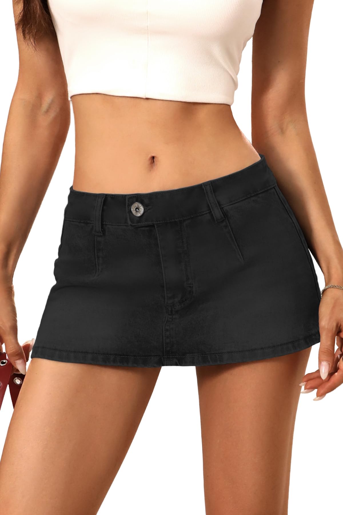 ELLEVEN Low Rise Denim Mini Skirt for Women High Stretch Jean Skirt with Shorts Underneath Y2k Micro Skort