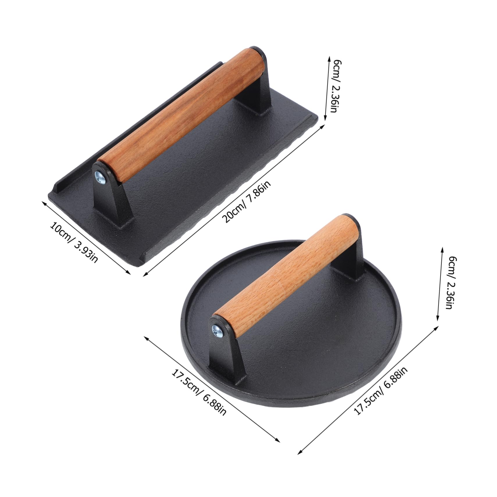 FUNOMOCYA 2pcs Manual Meat Press Cast Iron Flat Grill Press for Hamburgers Bacon and Steaks with Wooden Handle for Griddles Ovens and BBQ Cooking