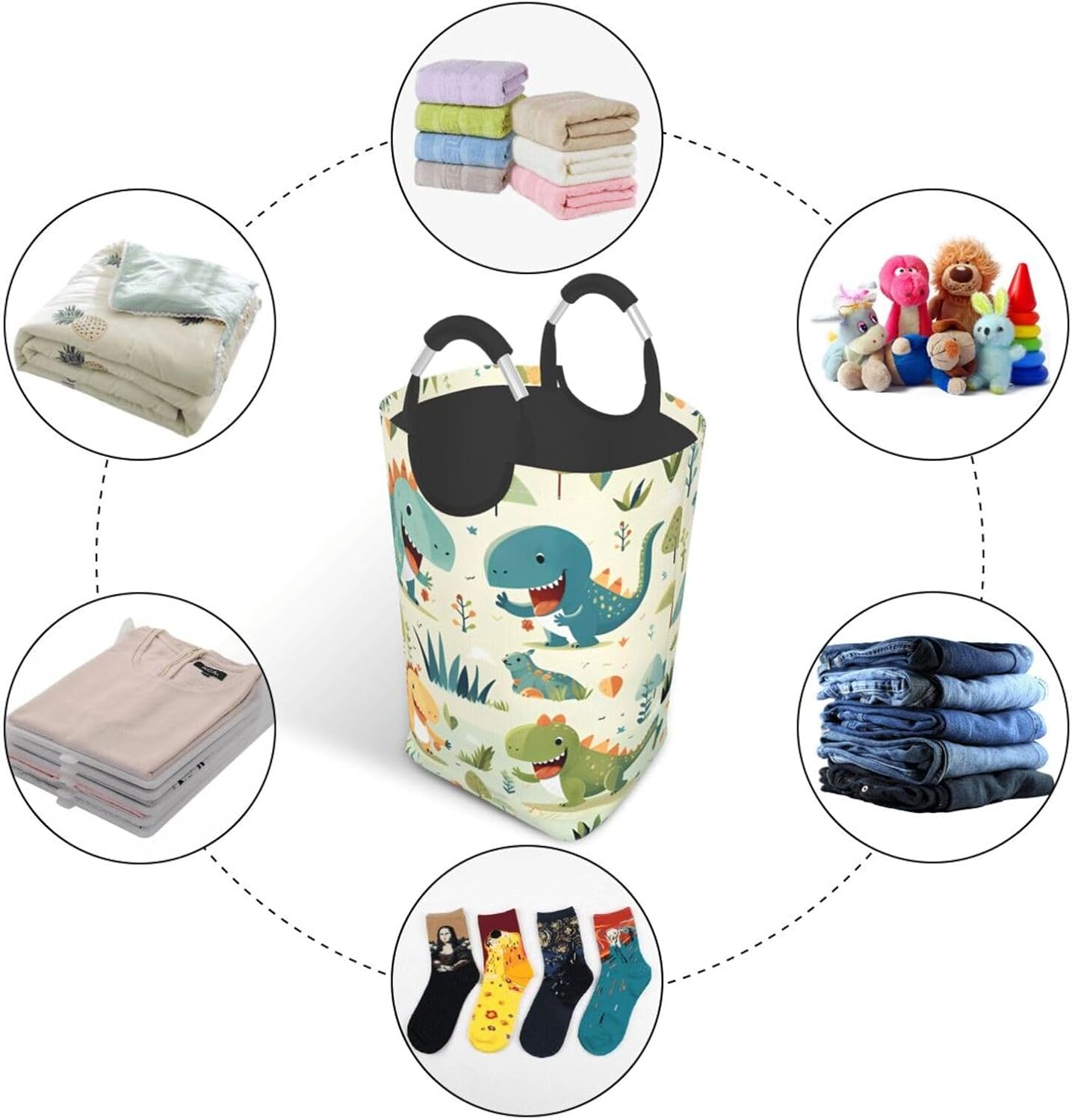 Cute little baby dinosaur Square storage bag 50L, suitable for multiple scenes, foldable dirty clothes storage basket.