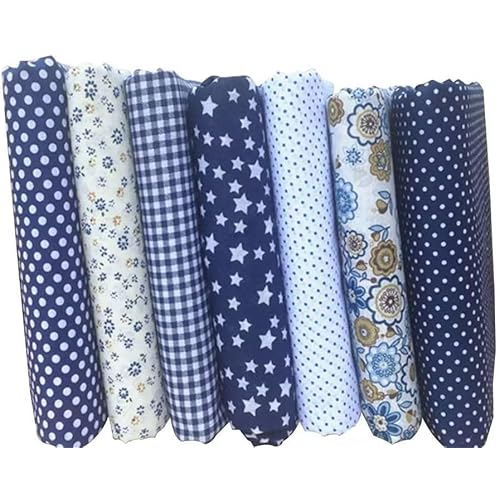 7pcs 10" x 10" (25cm x 25cm) Top Cotton Craft Fabric Bundle Squares Patchwork DIY Sewing Scrapbooking Quilting Floral Dot Pattern Dark Blue Fabric