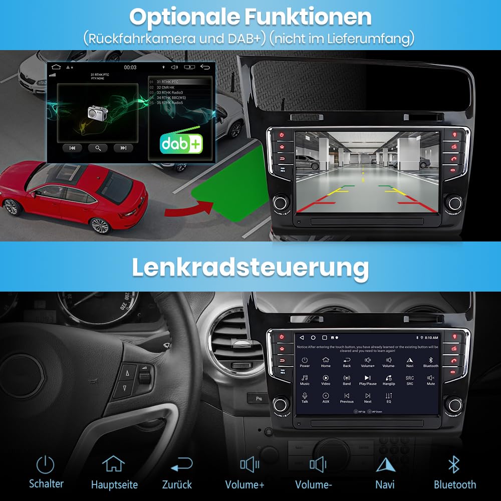Junsun Android Autoradio für VW Golf 7 / VII (2013-2017) 2GB+32GB with 9 Zoll Touchscreen CarPlay, Android Auto, FM Radio, Bluetooth, WLAN, Navigtion, Lenkradsteuerung