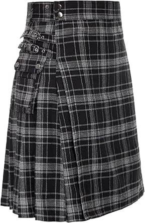 Jupe Plissée Irlandaise Pour Homme - Kilt écossais Vintage - Jupe Plissée Médiévale Traditionnelle écossaise Traditionnelle Highland Tartan Utility Kilt à Carreaux - Jupe Cargo Gothique, C Jaune., S