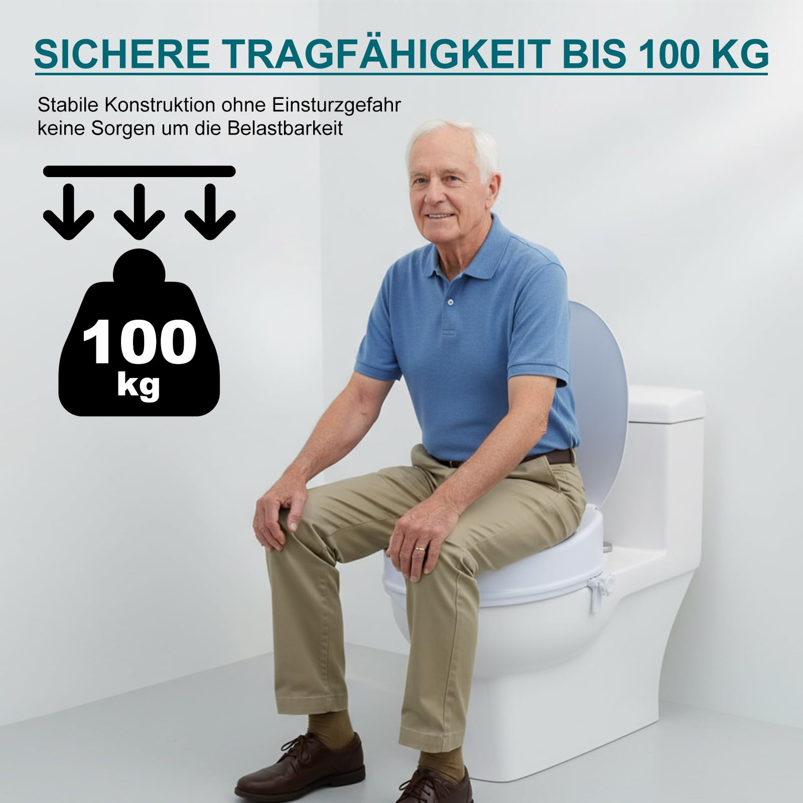 Erhöhter Toilettensitz für Erwachsene, Toilettensitzerhöher Senior WC-Aufsatz 13 cm, mit Deckel, für ältere Menschen und eingeschränkte Mobilität, einfache Montage und Reinigung
