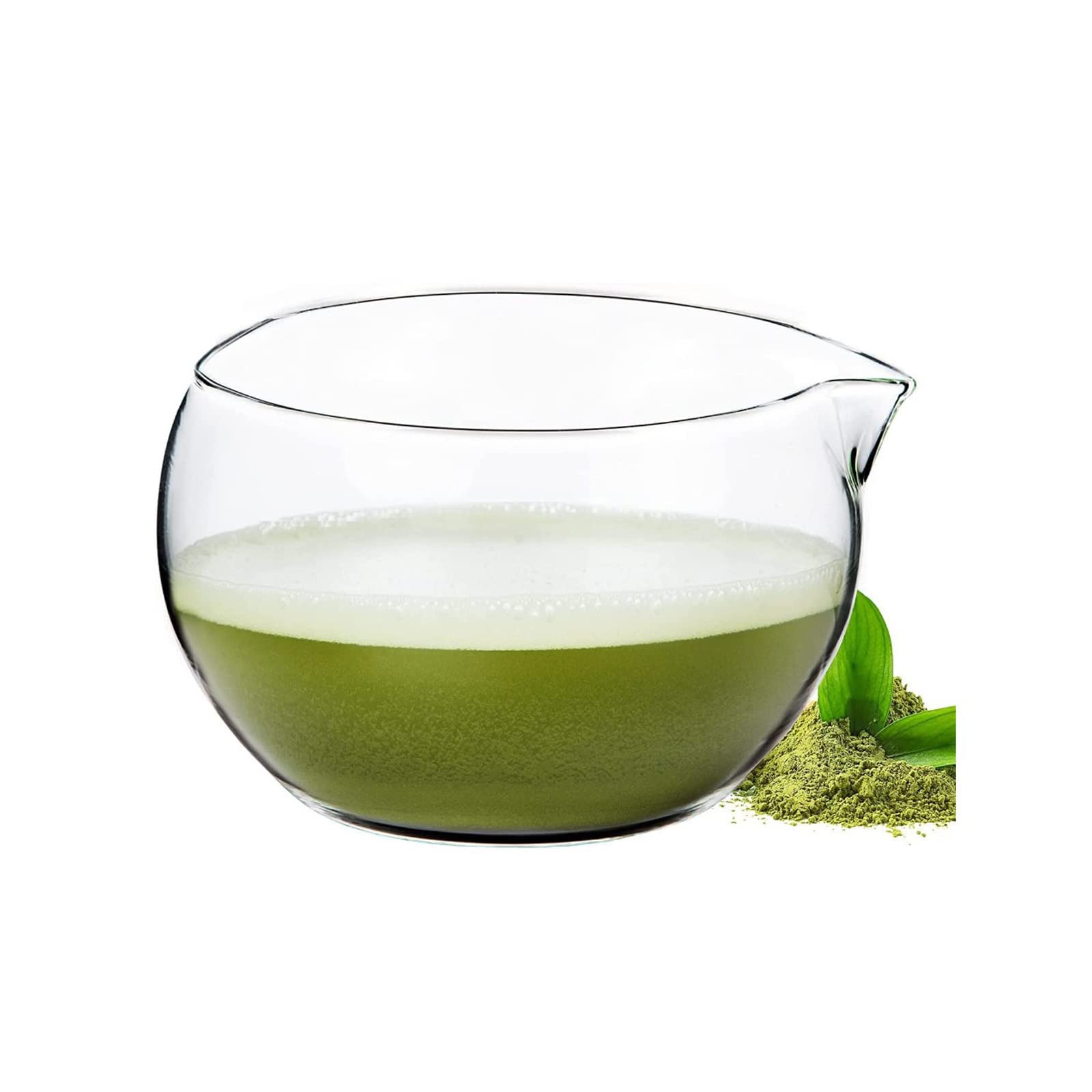 THE WHITE SHOP Matcha Bowl with Pouring Spout, Handmade, Thick & Heat-Resistant Clear Matcha Glass, Japanese Style Mixing Bowl for Green Tea, Small Ceremonial Matcha Cup, Easy Whisking Design