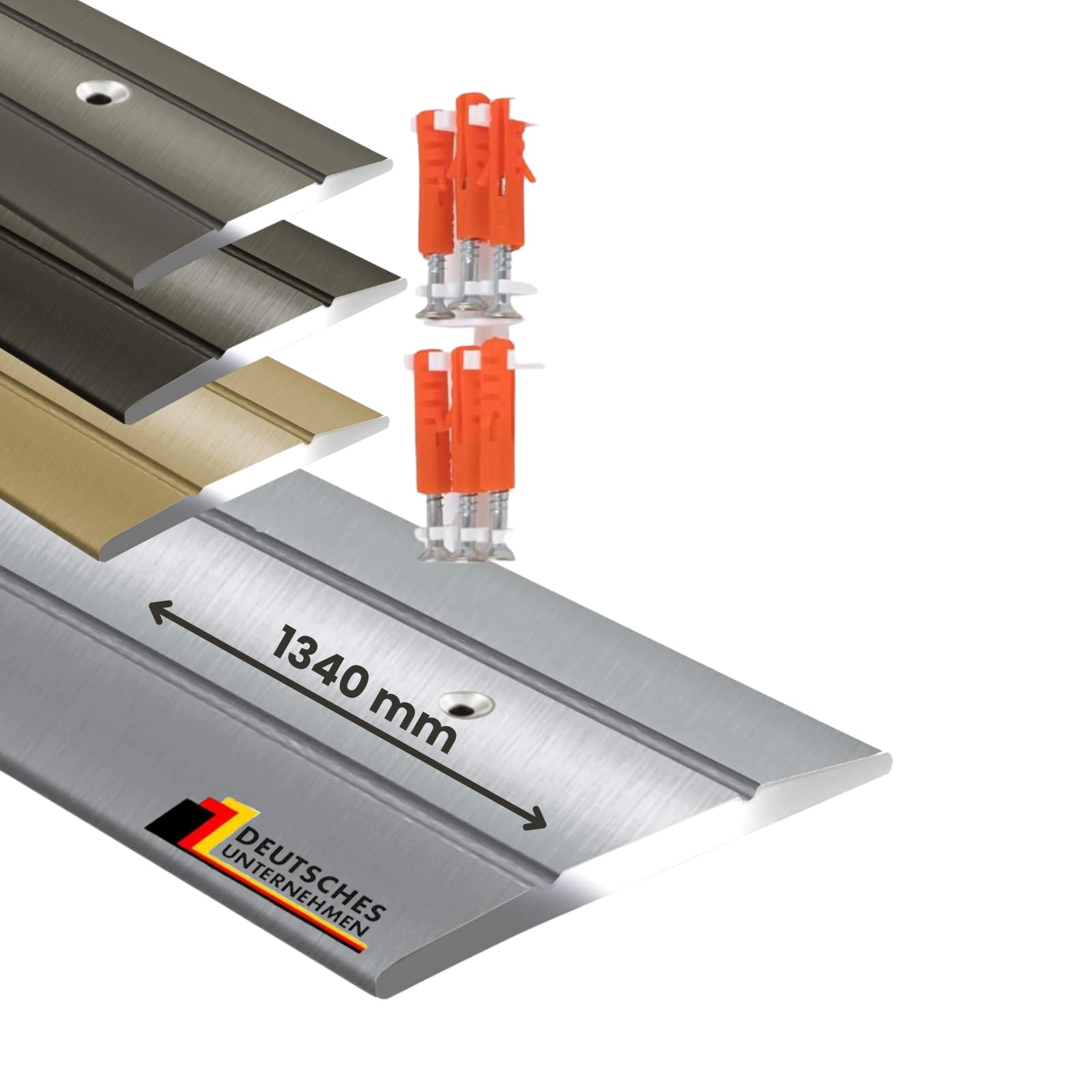 Floordirekt Silver - Pre-Drilled Metal Transition Strip Profile | Aluminium Flooring Strip For Parquet, Laminate, Pvc, Cork | C-Shape | Pre-Drilled Or Self-Adhesive (Width: 36 Mm | Length: 134 Cm, Silver | Pre-Drilled