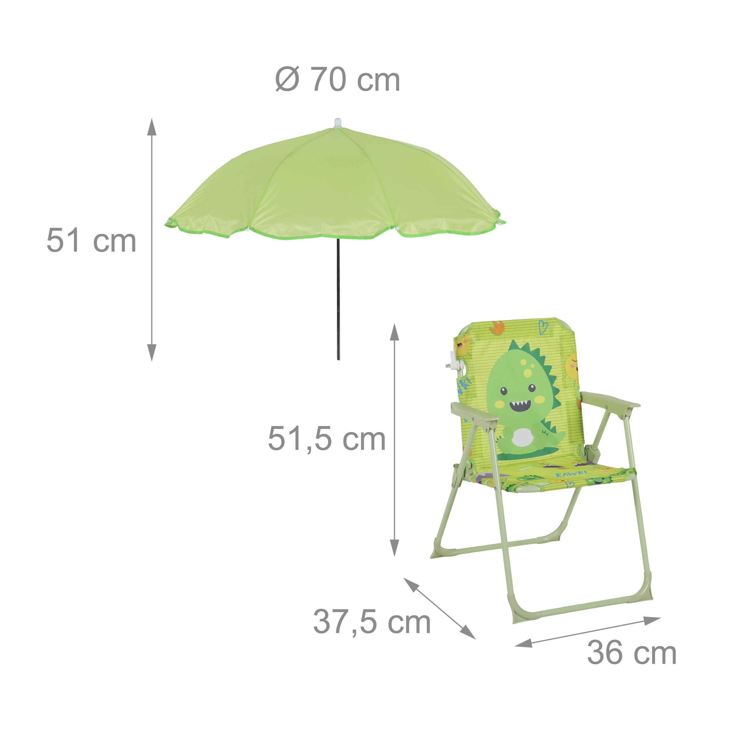 Relaxdays Chaise Pliante Enfant de Camping avec Parasol, Motif Monster, 51,5x36x37,5 cm, Multicolore