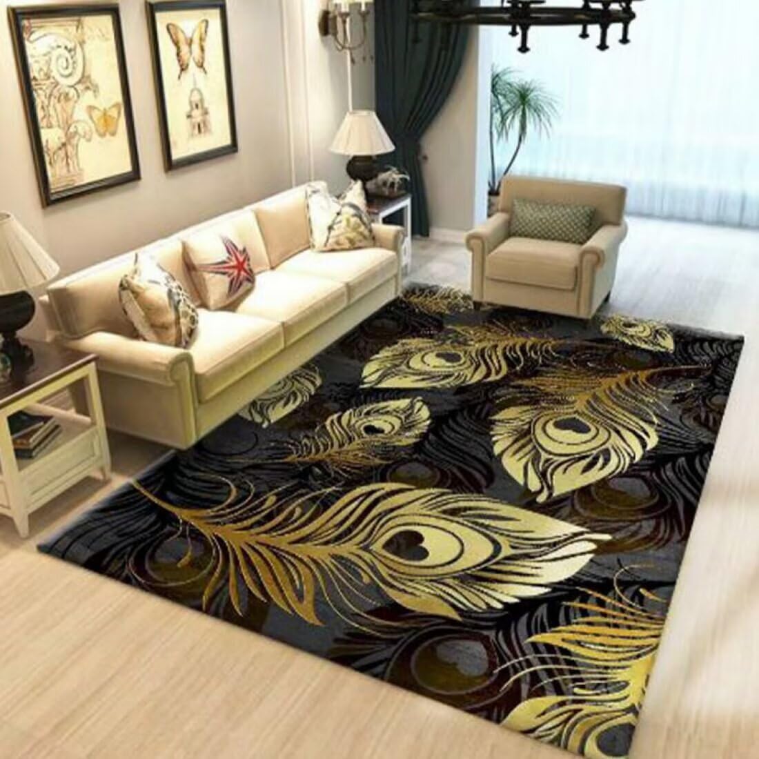Teppich Klein Rund Wohnzimmer Schlafzimmer Zubehör Kristall Fleece Stoff Feder Muster Waschbar 140X270CM