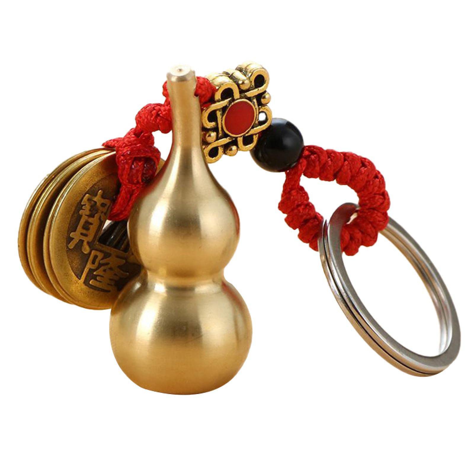 KGAIXN Brass Emperor Coin Desktop Ornament Pure Copper Gourd Keychain Pendant Small Metal Statue Car Decoration Fu Lu Keychain Charm Five Emperor Money Hollow Pendant