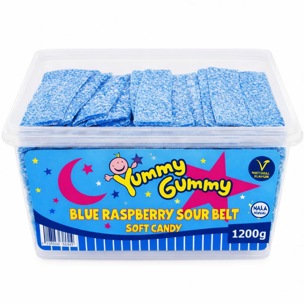 Yummy Gummy Blue Raspberry Sour Belts 1200g – Soft & Chewy Sour