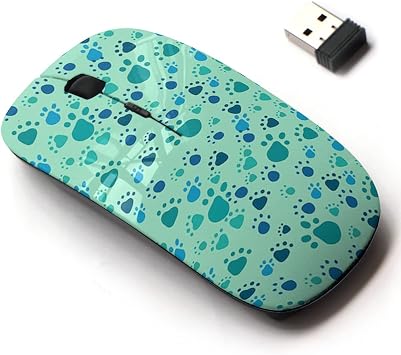 2.4G Wireless Mouse with Cute Pattern Design for All Laptops and Desktops with Nano Receiver - pet Paws Blue