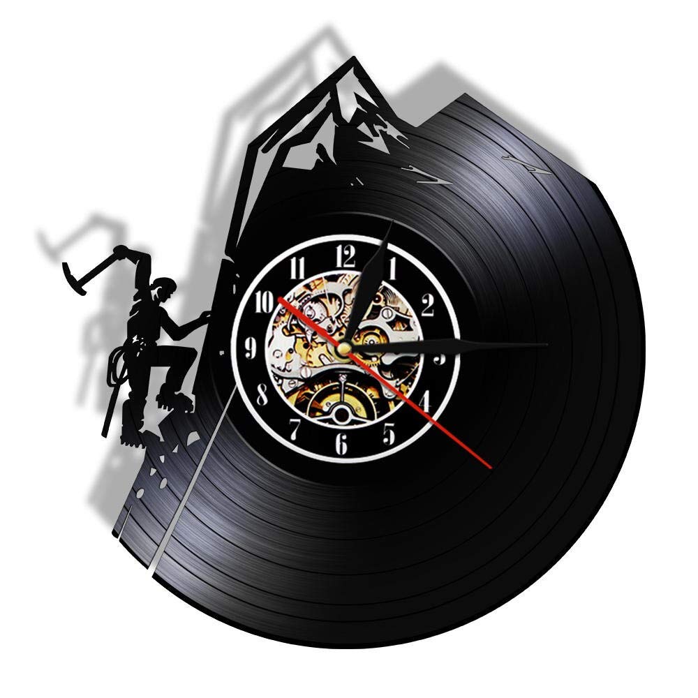 ELD Moderne Klettersport Vinyl Schallplatte Wanduhr Adventure Club LED Hintergrundbeleuchtung Wandkunst Bergsteigen Wanderdekor Wandleuchte Kunst Wanduhren Uhren