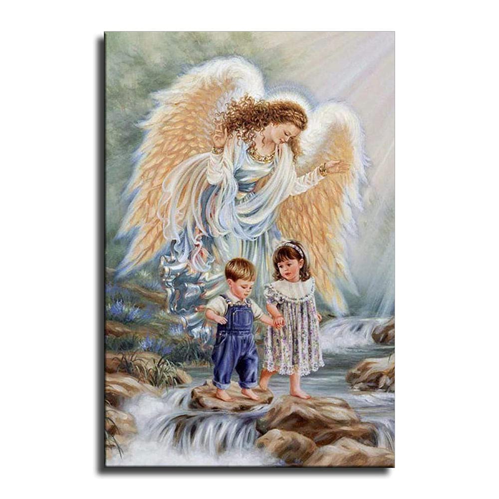 Our Lady Mary Guardian Angel and Child Jesus Painting Poster Picture Print Canvas Wall Art Home Room Decor Mural (16x24inch-Framed,poster14)