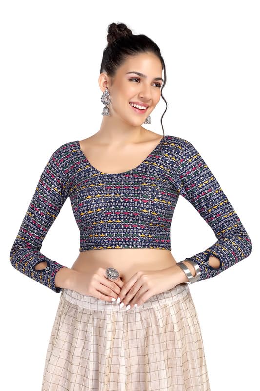 FINESTFIT Women's Stretchable Printed Full Sleeves Round Neck Blouse