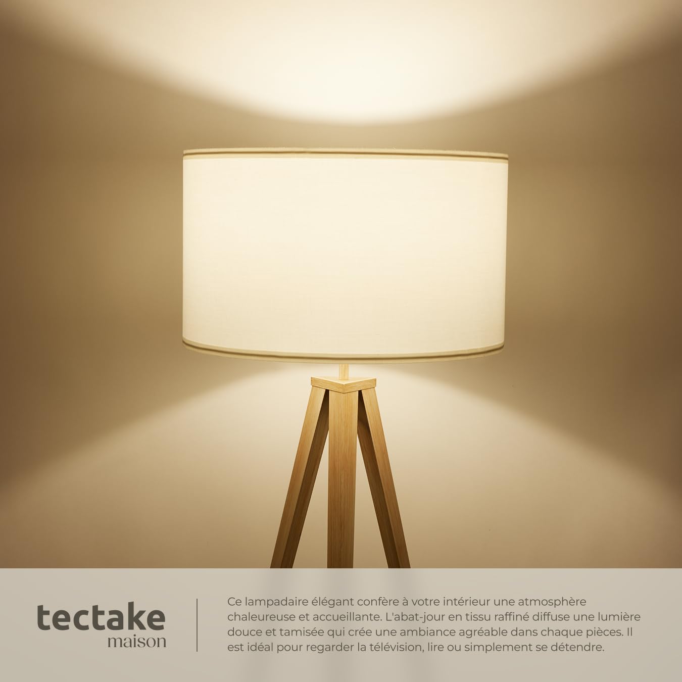 tectake® Lampadaire sur pied salon Lampe sur pied Lampe salon, Luminaire salon moderne Lampe Design scandinave industriel pour Lumière cosy salon, bureau, chambre enfants, lit, chambre - Marron chêne