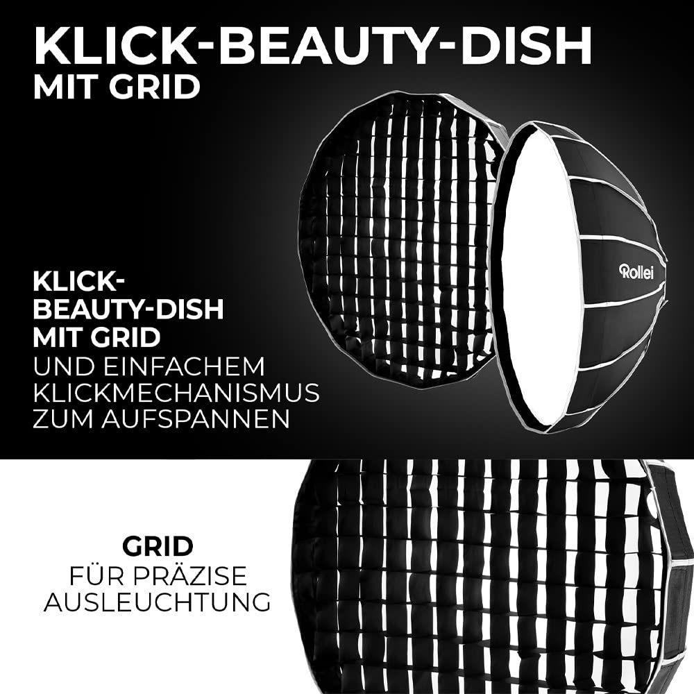 Rollei Click-Beauty-Dish z Grid. Softbox o średnicy 105 cm i charakterystyce świetlnej podobnej do Beauty-Dish, 28255, czarny