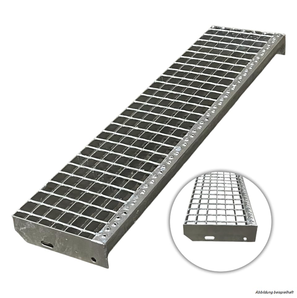 SRM Design 2 Stufen Standtreppe Stahltreppe Wangentreppe Gitterrosttreppe Außentreppe Industrietreppe Modell 2 verzinkt 18 cm Stufenhöhe, 60 cm Stufenbreite, 36 cm Gesamthöhe ohne Geländer