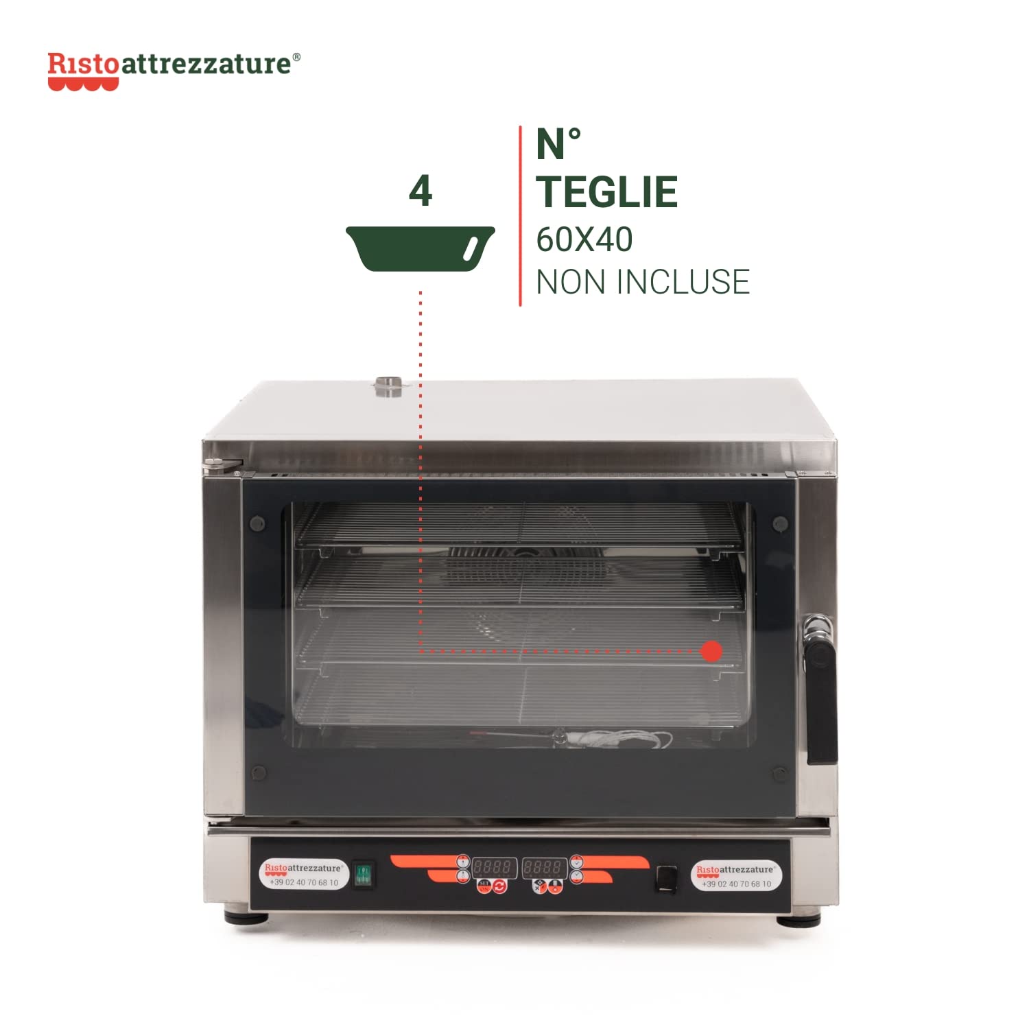 Ristoattrezzature Forno Elettrico Digitale Ventilato a Convezione - in Acciaio Inox, Ideale per Uso Professionale - Affidabile e Sicuro - Capacità fino a 4 teglie