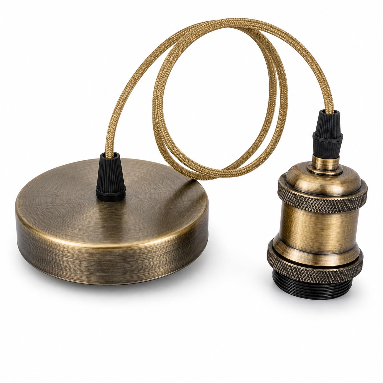 Pluvikon 1 Pack E27 Pendant Light Fitting Antique Brass, Ceiling Pendant Light Fitting with 1m Cable and 100mm Ceiling Plate, Vintage Light Fitting for Bedroom, Kitchen, Dining Room, Corridor