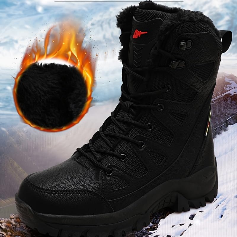 Men's Warm & Cozy Faux Fur Lined Hiking Boots, Non-Slip Winter Snow Boots for Outdoor Activities3