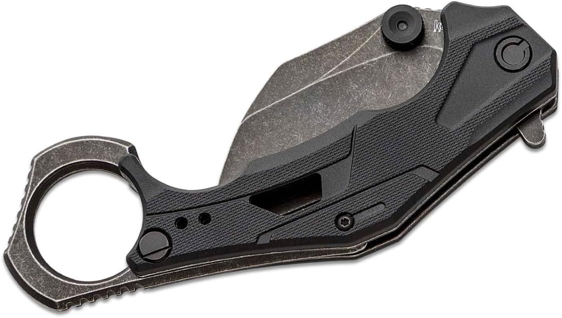 Kershaw Outlier, Tactical Karambit Style Folding Pocket Knife with Assisted Opening, Reverse Grip, Blackwash Finish on Black Handle, Liner Lock, 2.6 inch Blade with Deep Carry Pocketclip