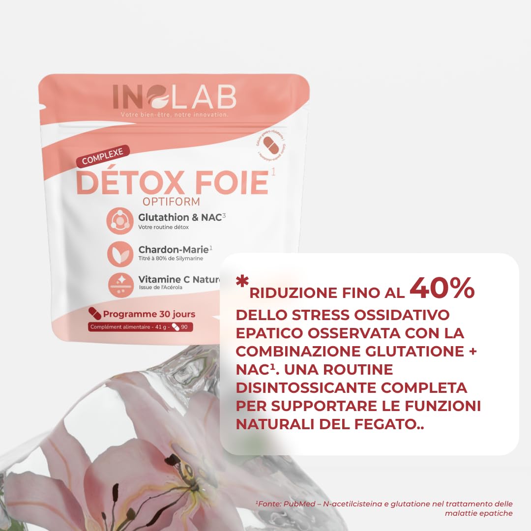 GLUTATIONE gastroresistente + NAC + Cardo Mariano + Acerola | Immunità Antiossidante Anti-invecchiamento | INOLAB Laboratorio