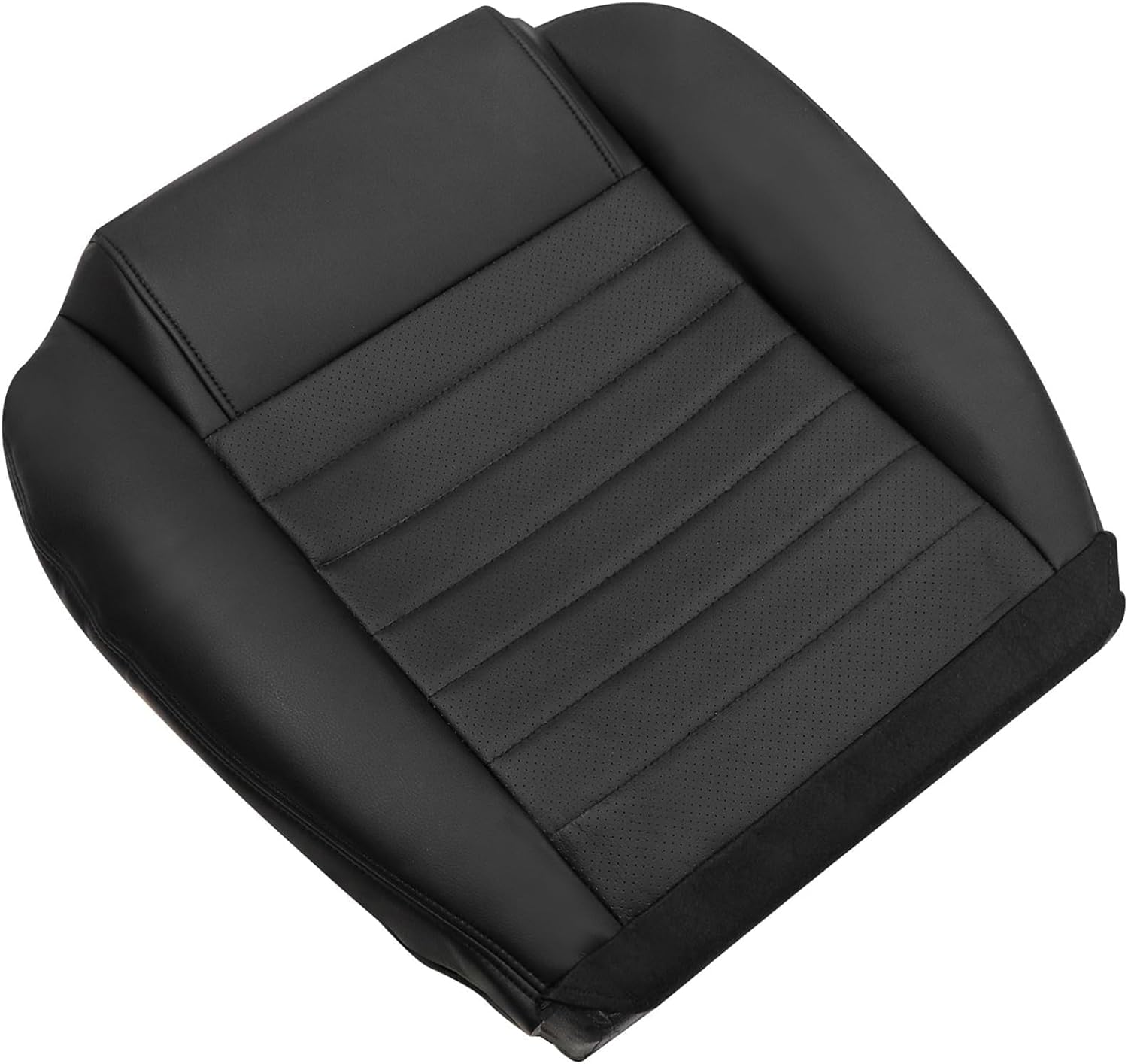 Front Driver Side Bottom Perforated Breathable Replacement Leather Seat Cover Black #GW or KW Compatible with Ford Mustang GT V6 2005 2006 2007 2008 2009