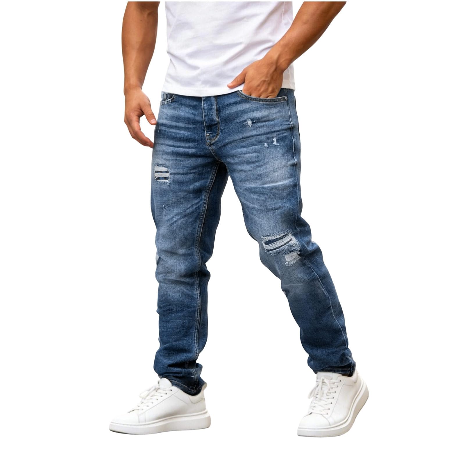 Jeans Herren Straight Jeanshose Sommerjeans Regular Fit Y2K Streetwear Destroyed Herrenjeans Outdoor Hosen Männer