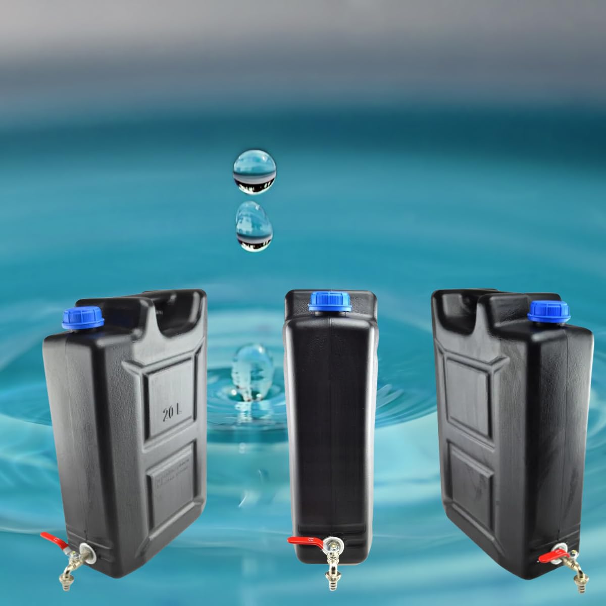 Bidón de agua de 20 l de plástico, depósito de agua con grifo, bidón de agua potable, depósito de agua, bidón de plástico, para casa, jardín, coche y camping, etc., cierre hermético