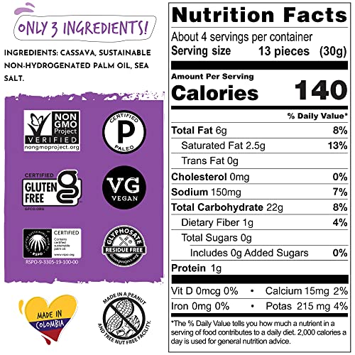 Artisan Tropic Cassava Strips - Vegan, Paleo, Gluten Free Chips – Non-Gmo Healthy Snack Potato Chip Alternative For Lunches, Dipping, Parties - Baked Cassava Flour Chips – Sea Salt (4.5 Oz - 12 Pack) #TOP3